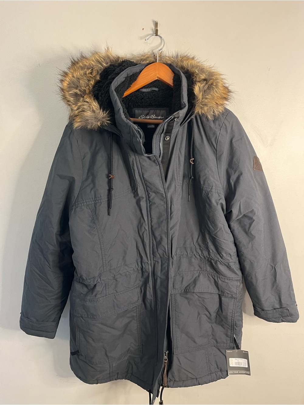 Women’s Eddie Bauer Willamette Parka Gray Parka Jacket Faux Fur Hood Size 2X